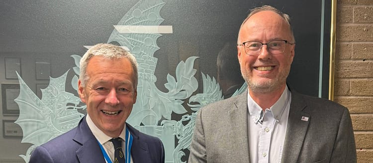 Alan Taylor of MiGlass (right) with Mark Smith, the High Sheriff of the West Midlands