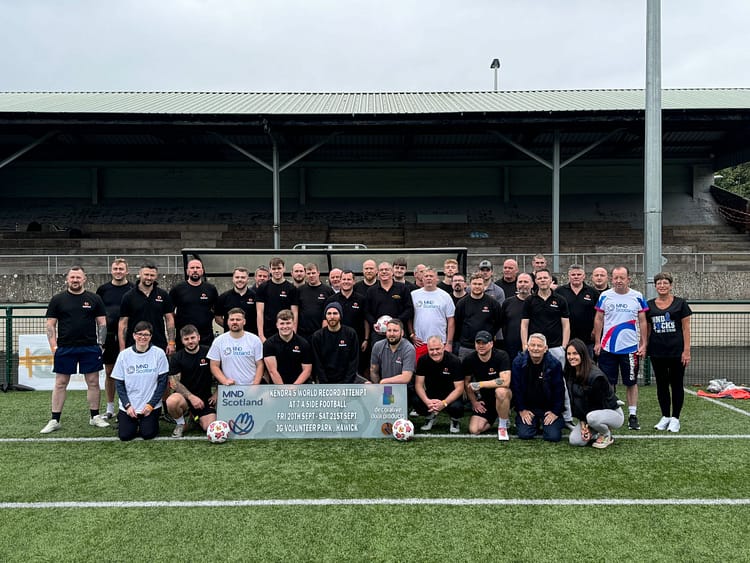 Decorative Door Products (DDP) successfully held a 7-a-side football event on September 20-21 to raise funds for Motor Neuron Disease (MND) Scotland, inspired by Kendra Law's diagnosis. Over 300 participants raised more than £15k and aimed to set a Guinness World Record for the longest continuous match. Evidence will be submitted for confirmation.